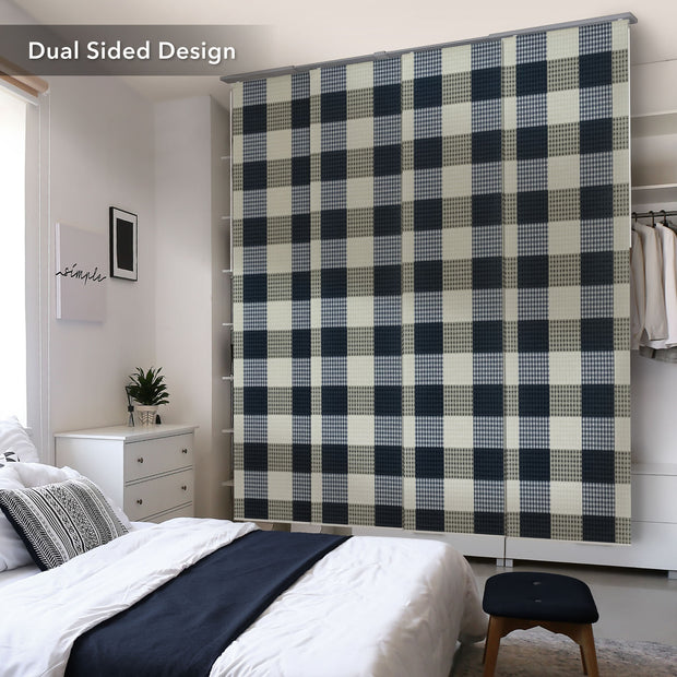 GoDear Design Checkered curtain in a bedroom with dual-sided design text