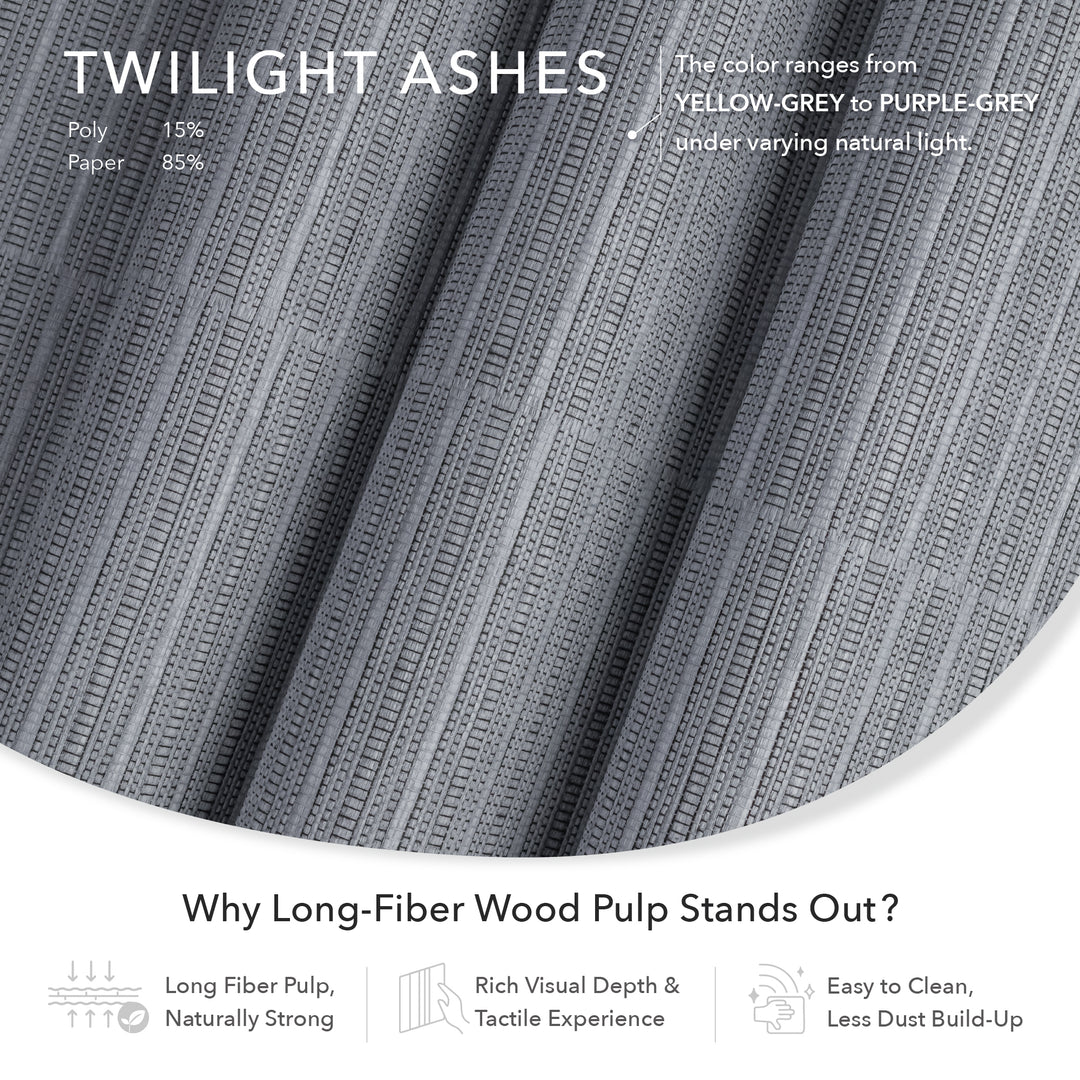 GoDear Design_Textile sample with 'Twilight Ashes' color description and properties.