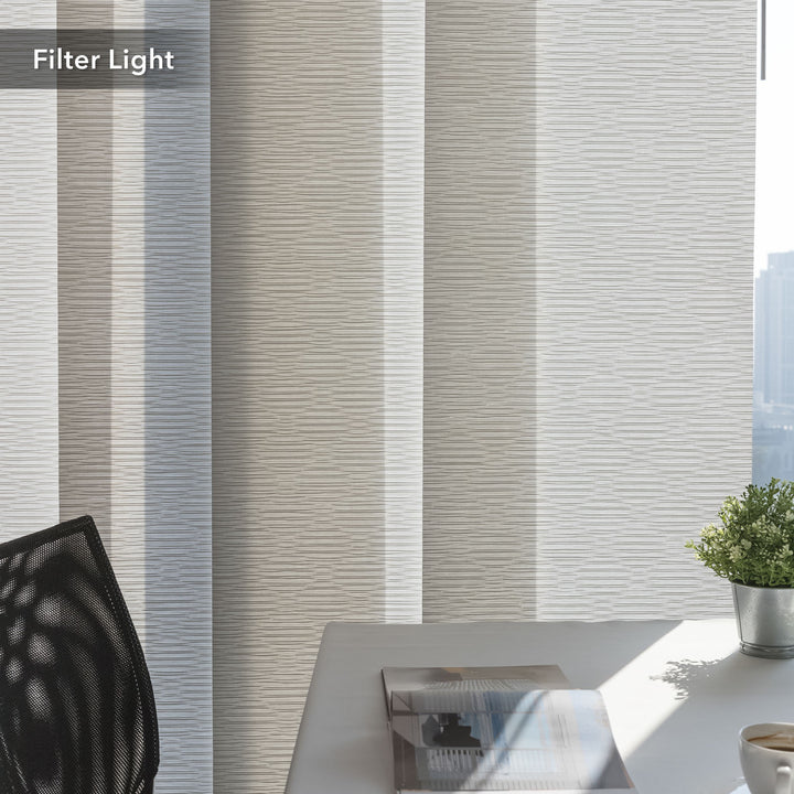 GoDear Textured window blinds with a light filter effect in a room setting.