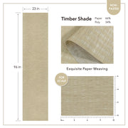 Product specification showing beige woven panel, size 23 by 96 inches, close-up texture, and material composition.