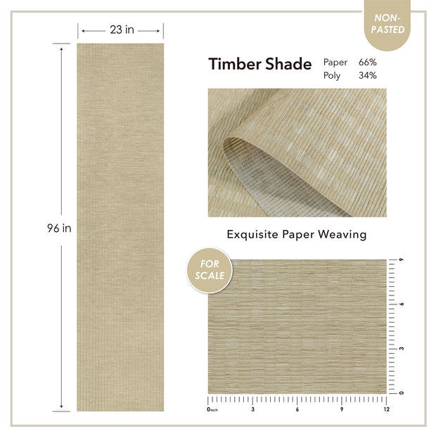 Product specification showing beige woven panel, size 23 by 96 inches, close-up texture, and material composition.