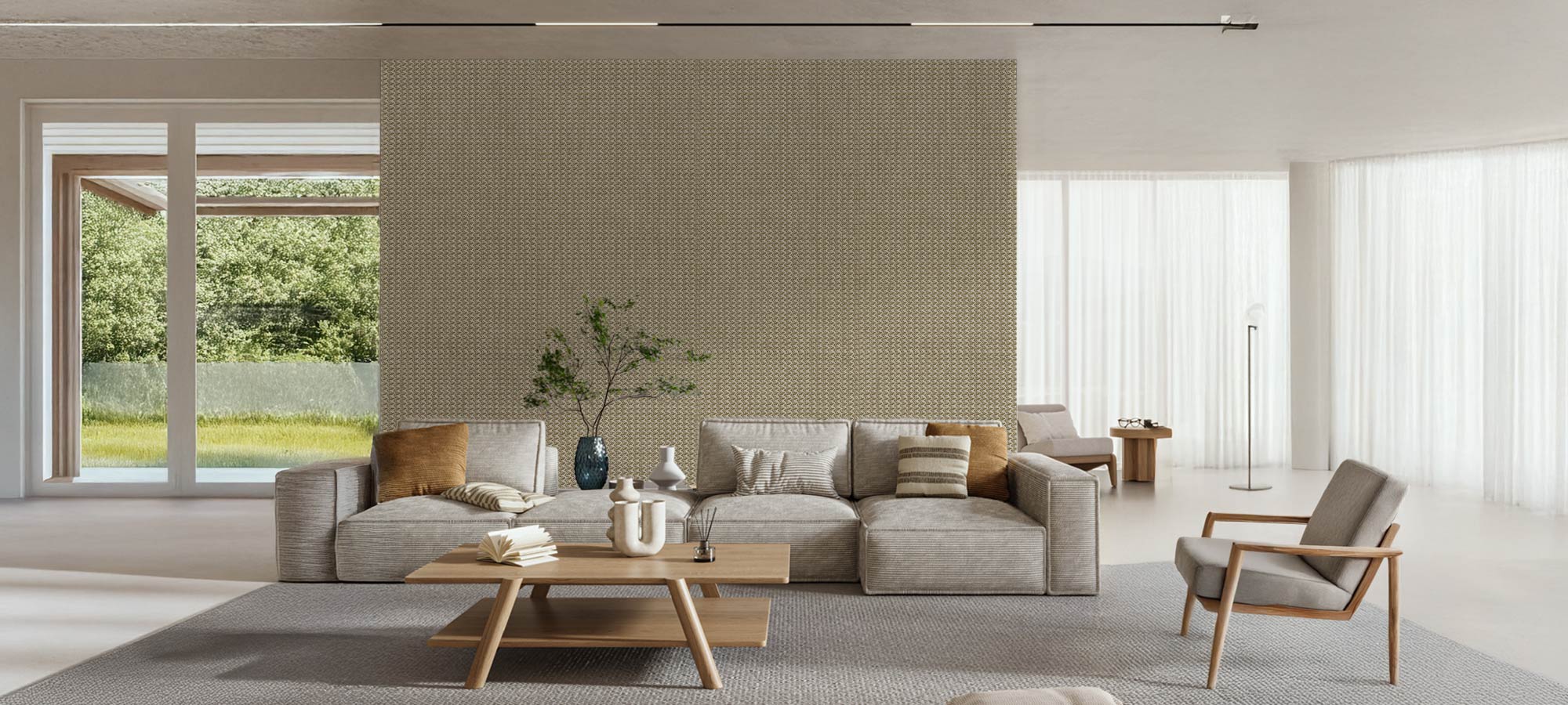 Contemporary home interior featuring large windows, natural light, and modern minimalist furniture.