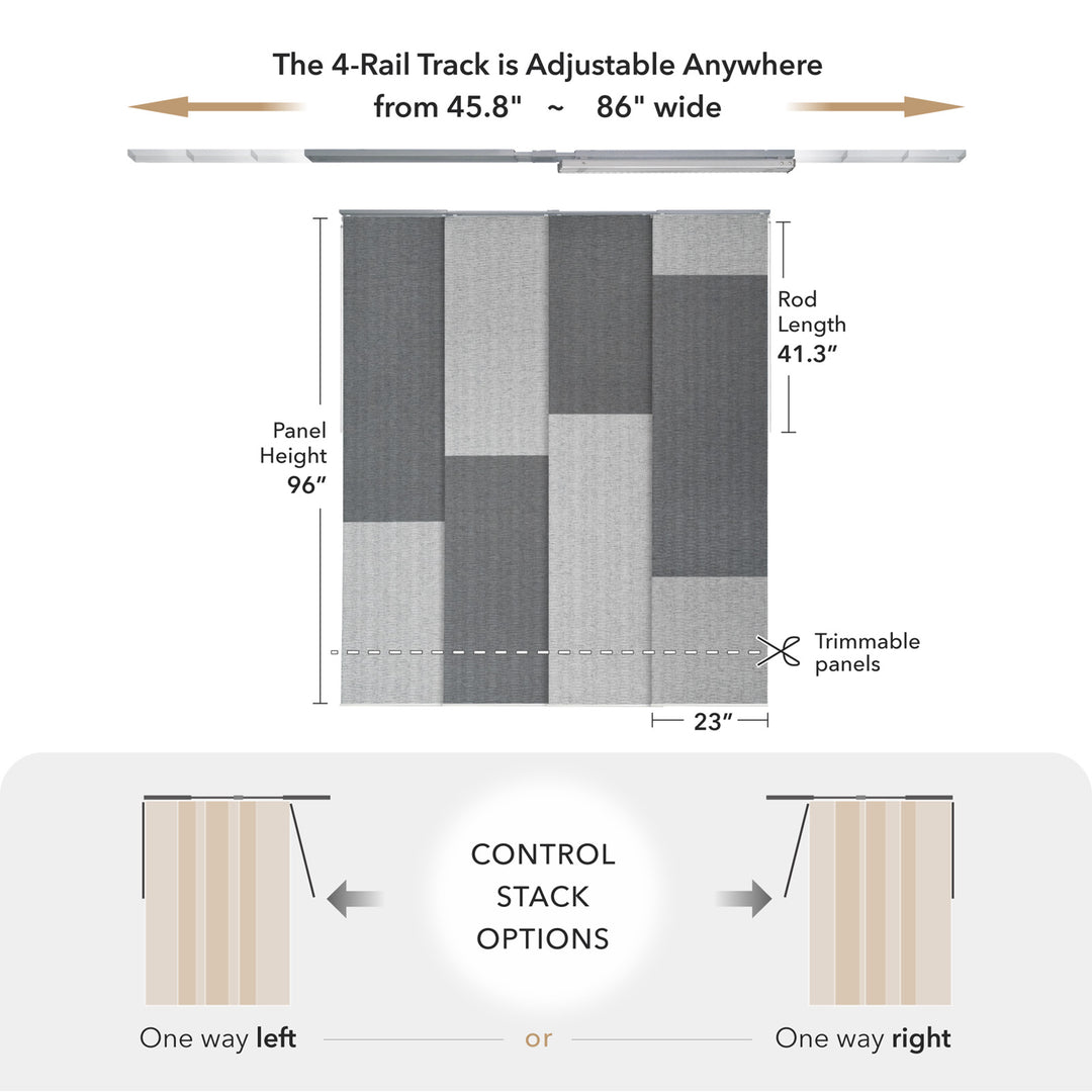 GoDear Design Measurement chart for a curtain track system with adjustable width and height specifications.