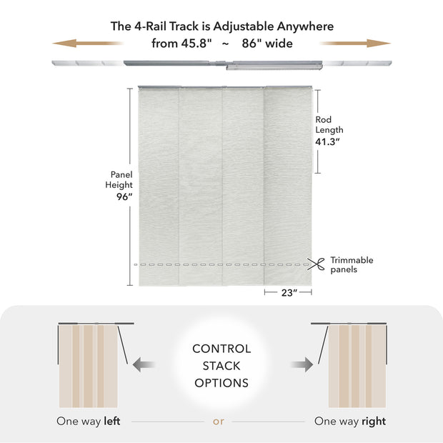 GoDear Measurement chart of a roller shade with adjustable track and panel dimensions.
