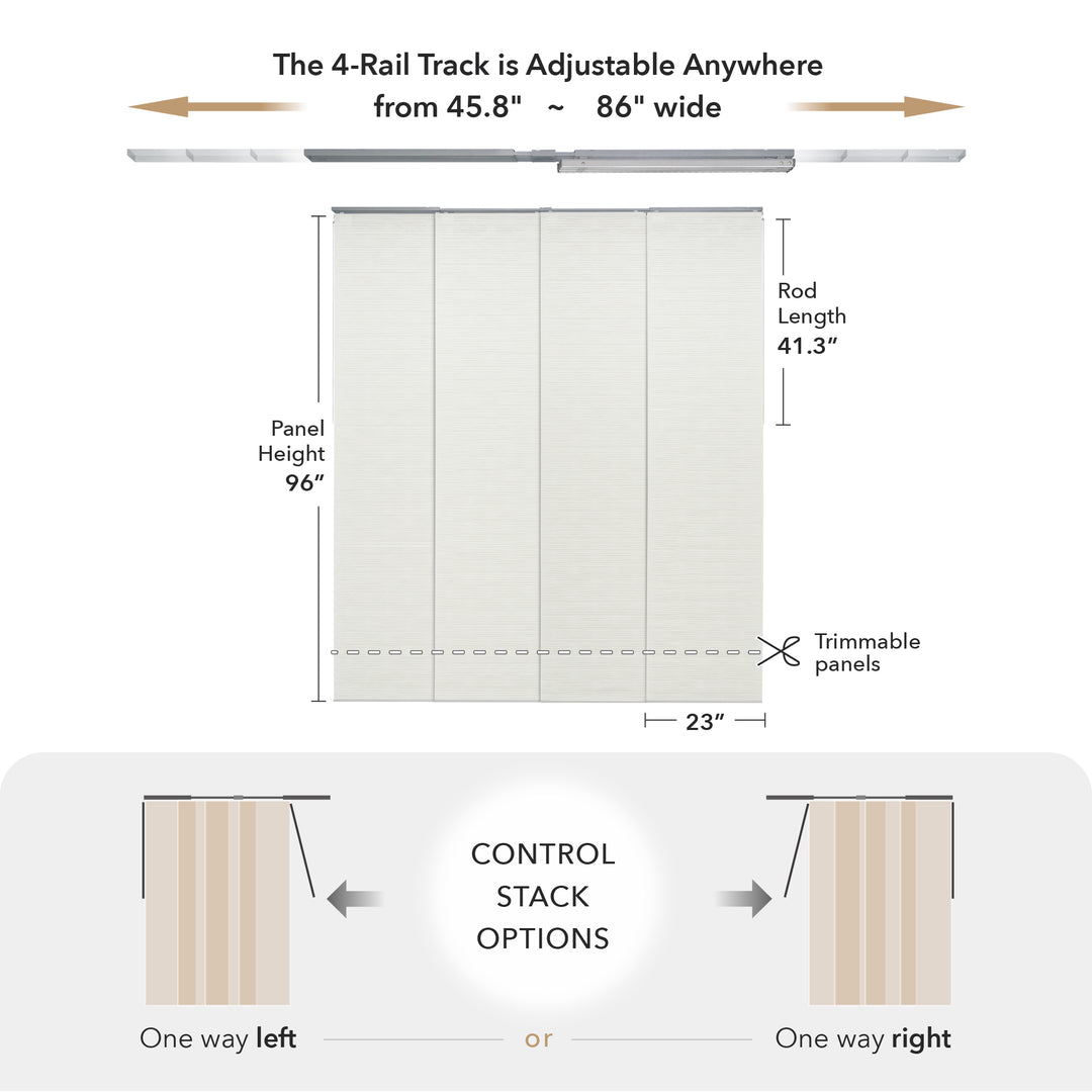 GoDear Design_Measurement chart for a curtain track system with dimensions and options.