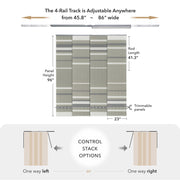 GoDear Design Measurement chart for a curtain track system with adjustable width and height specifications.