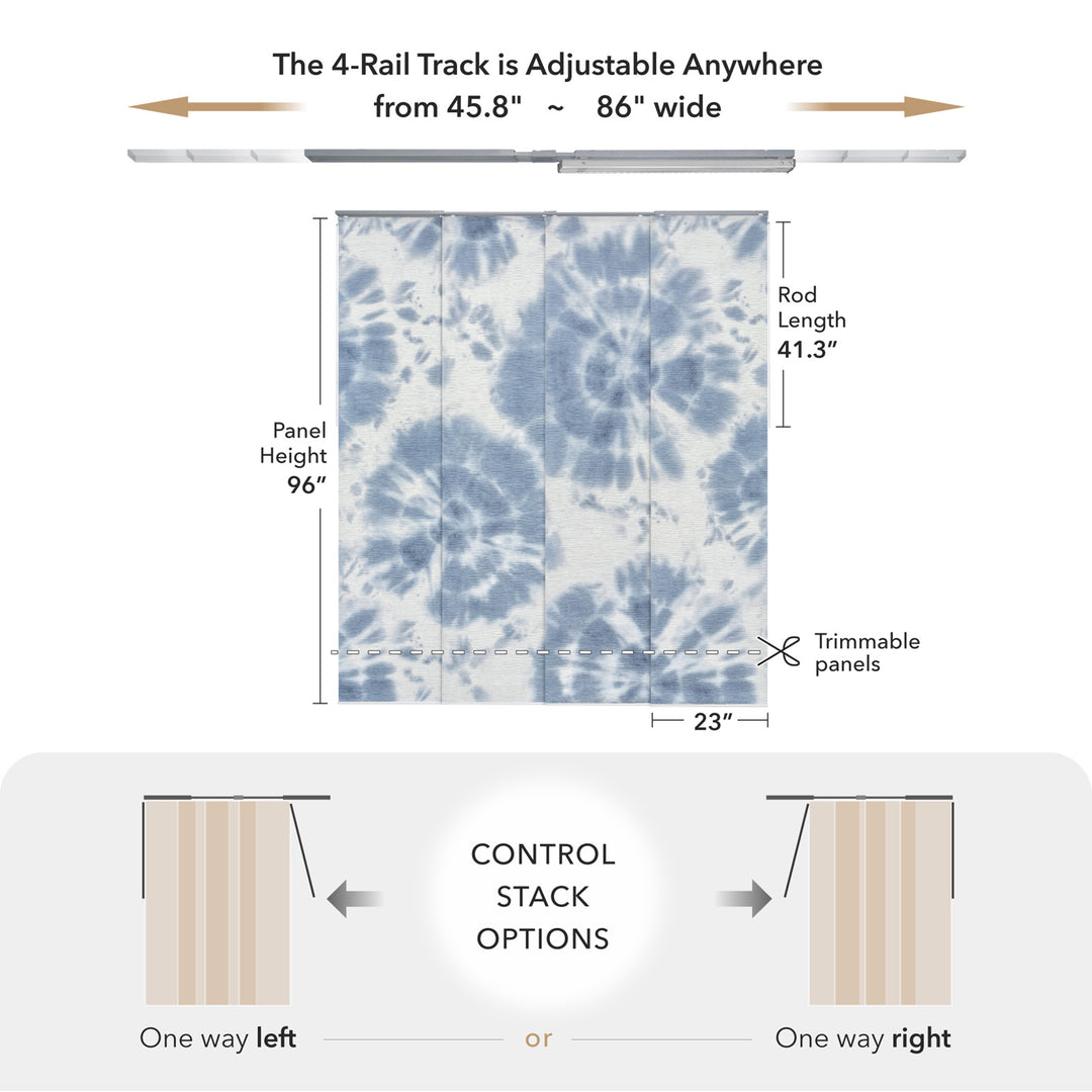 GoDear  Measurement chart for a curtain track system with tie-dye curtain panel