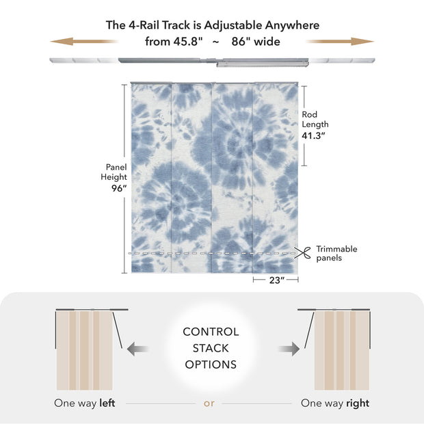 GoDear  Measurement chart for a curtain track system with tie-dye curtain panel