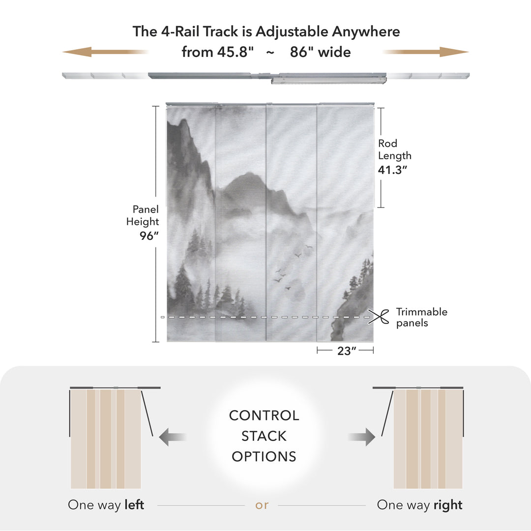 GoDear Measurement chart for a curtain track system with adjustable width and height specifications.