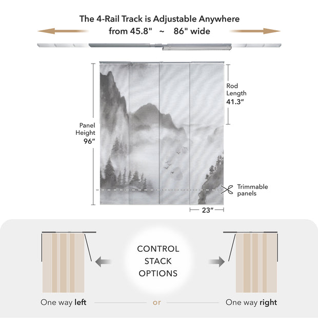 GoDear Measurement chart for a curtain track system with adjustable width and height specifications.