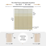 Measurement chart for a 4-Rail Track system with dimensions and control stack options.