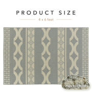 Patterned rug with geometric design on a white background, labeled 'Product Size 4 x 6 feet'.