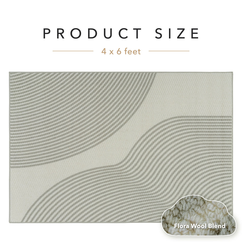 Textile product size 4 x 6 feet with 'Flora Wool Blend' label on a white background