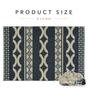 Patterned rug with geometric design on a white background, labeled 'Product Size 4 x 6 feet'.