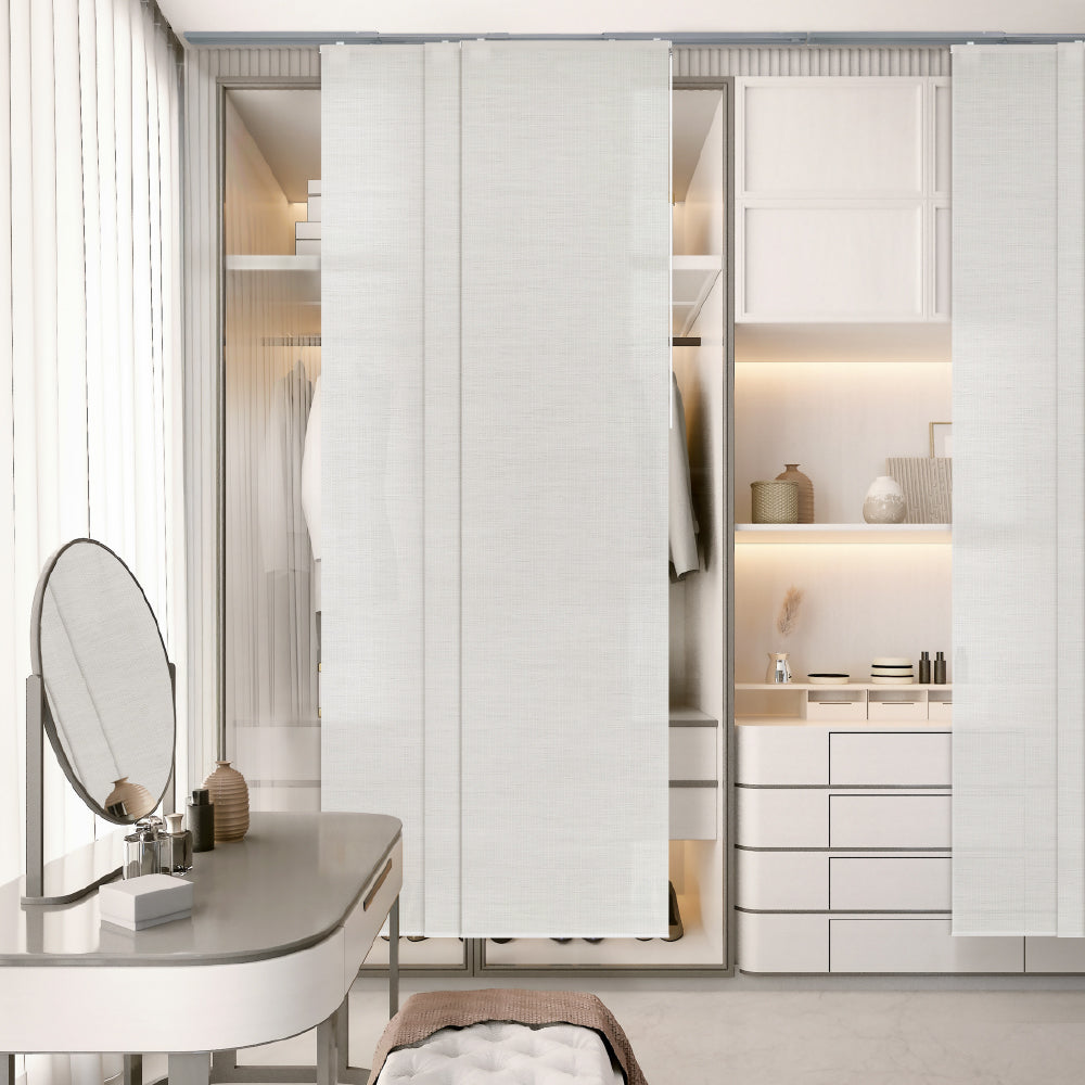 Modern bedroom with a wardrobe and vanity table and closet cover
