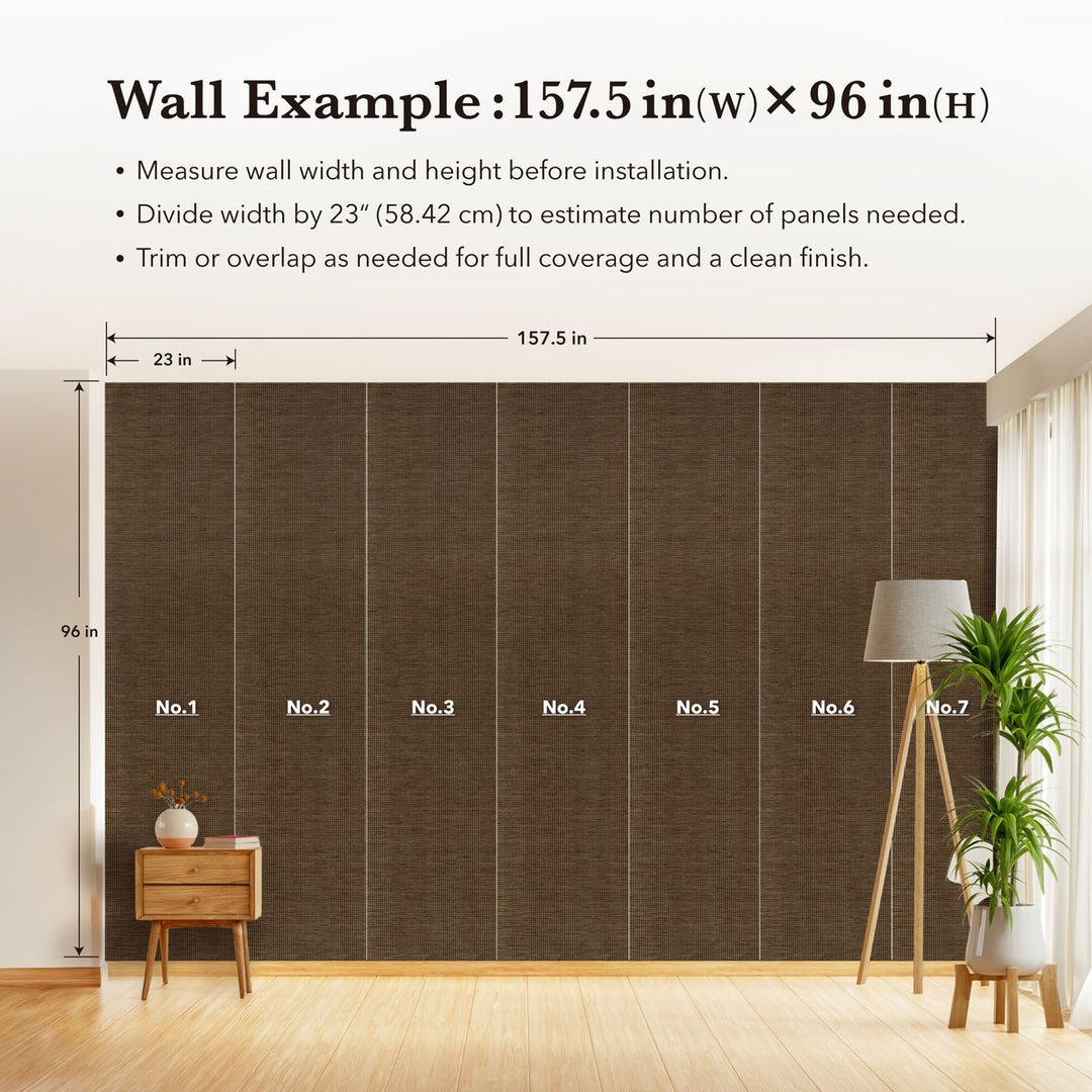 Wall with brown panels labeled for measurement and installation guide