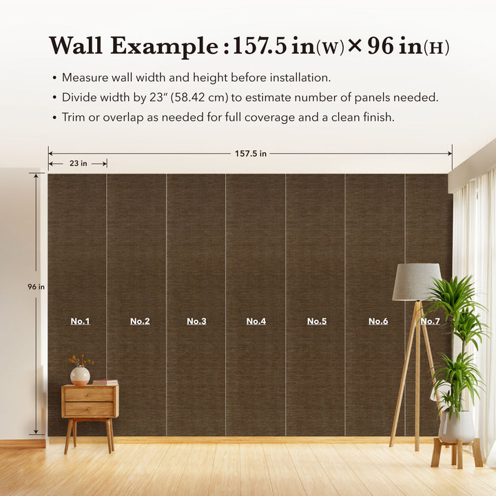 Wall with brown panels labeled for measurement and installation guide