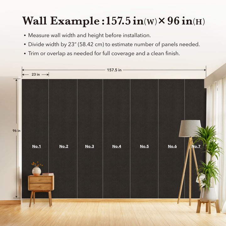 Wall with black panels labeled No.1 to No.7, measuring 157.5 inches wide by 96 inches high.