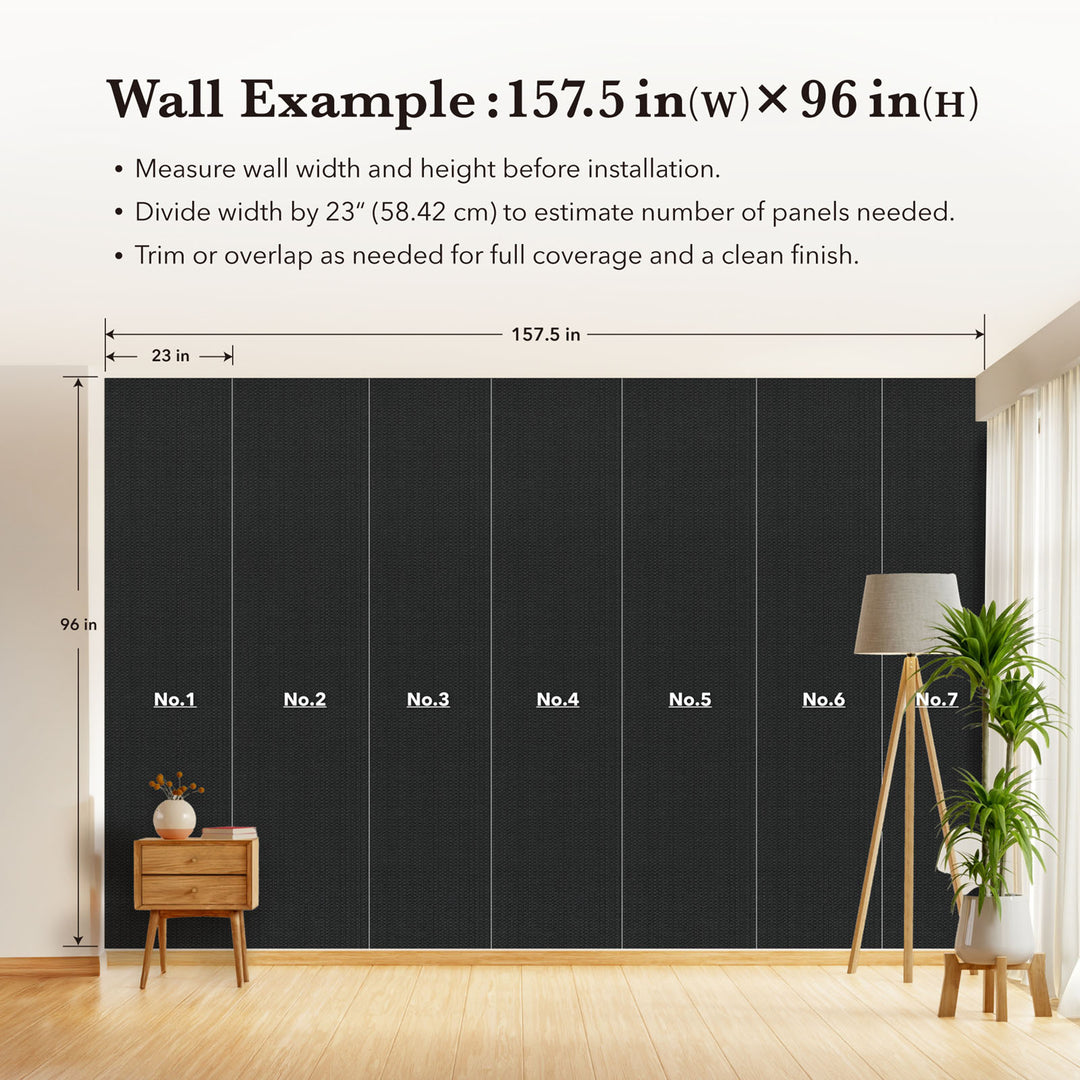 Wall with black panels labeled No.1 to No.7, measuring 157.5 inches wide by 96 inches high.