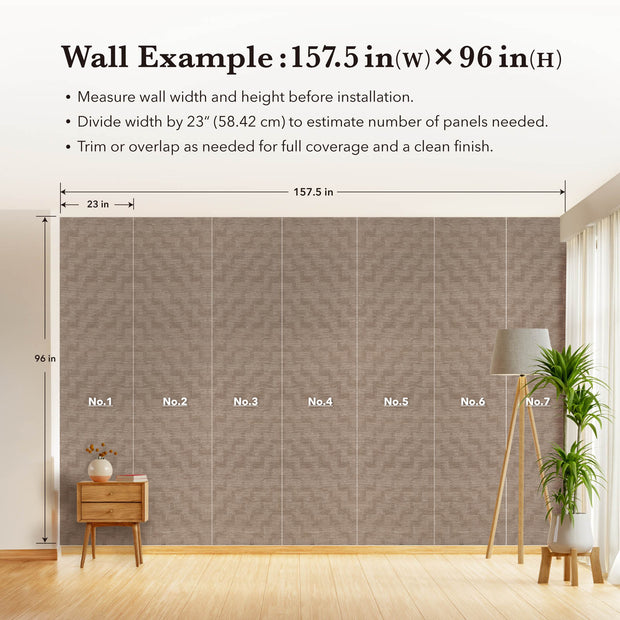 Wall with patterned panels and measurement guide for installation