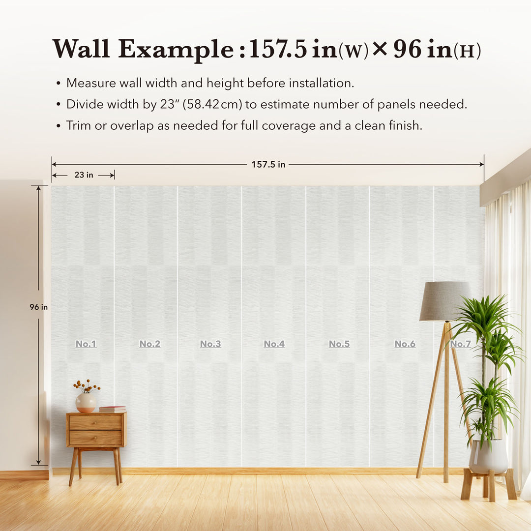 Wall with measurements for panel installation, featuring a lamp and plant.