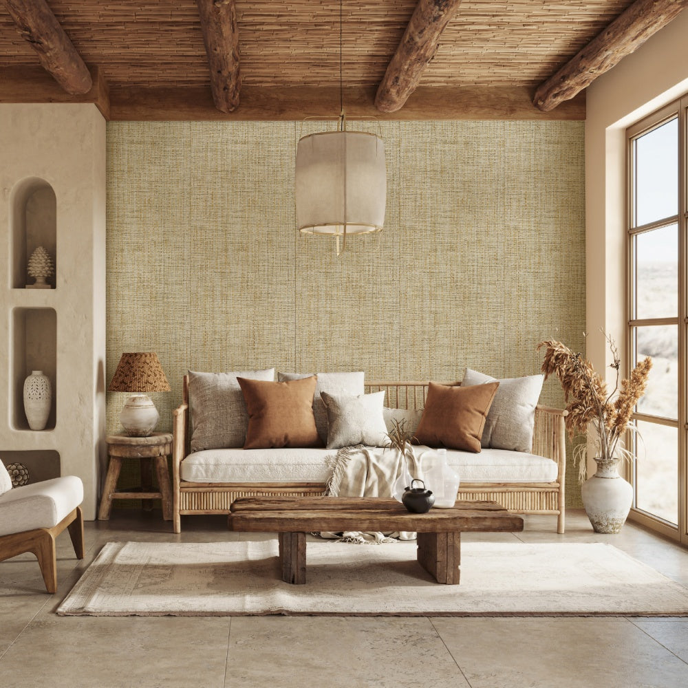 Wabi-sabi grasscloth wallpaper muted grove