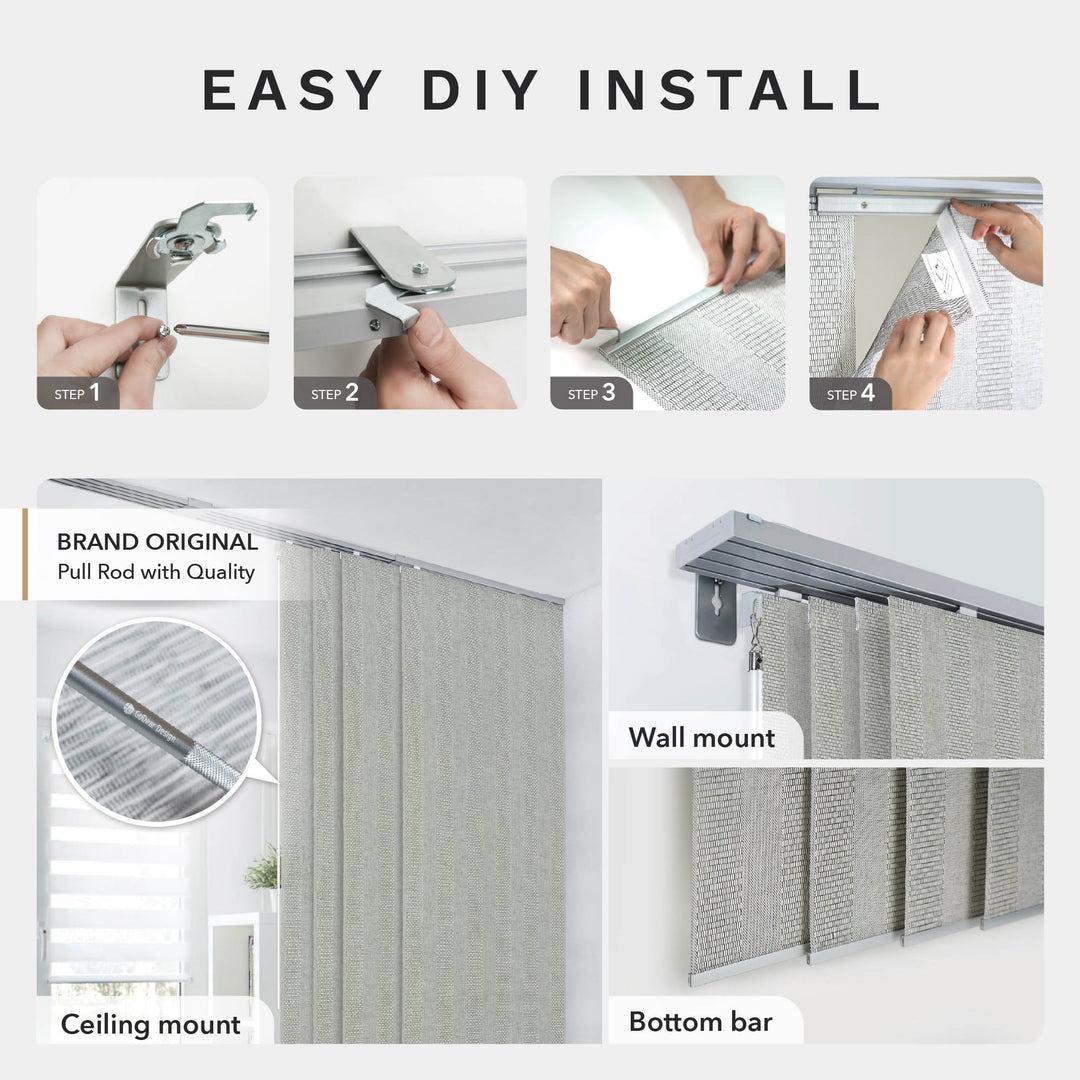 Step-by-step guide to installing a curtain system with various mounting options.