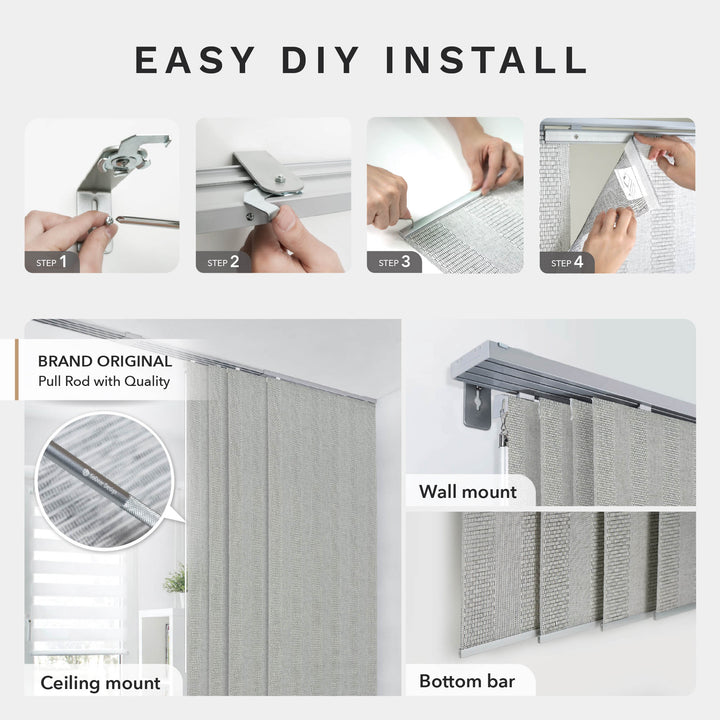 Step-by-step guide to installing a curtain system with various mounting options.