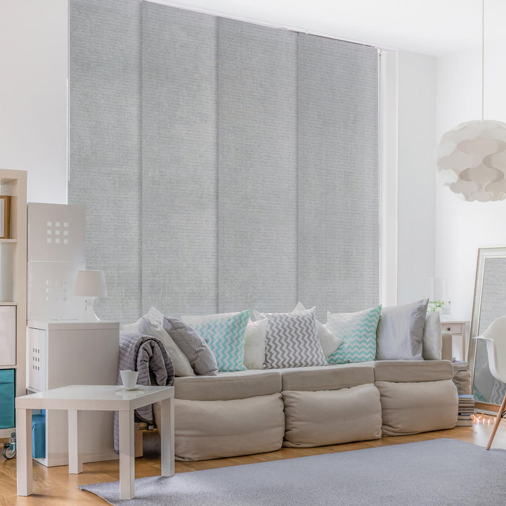 gray panel track blinds