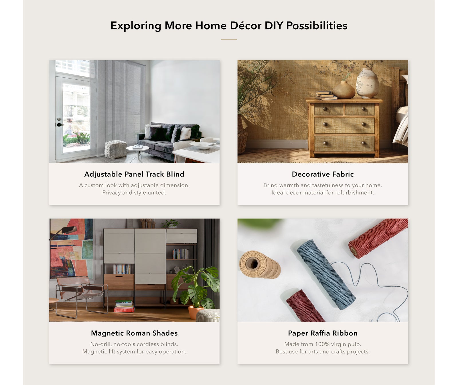 GoDear Design_Home decor DIY possibilities with text and images of furniture and materials.