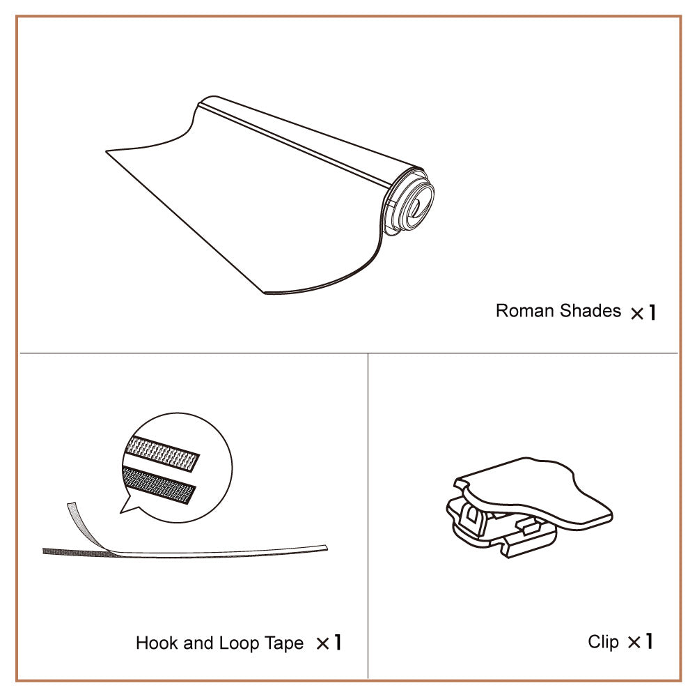 GoDear_Design_Illustration of Roman shades with hook and loop tape and a clip on a white background