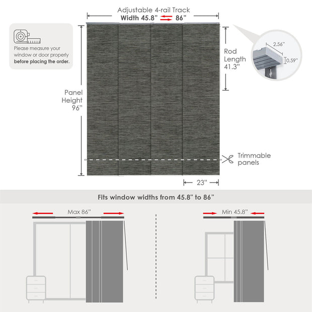 adjustable sliding panel blinds size