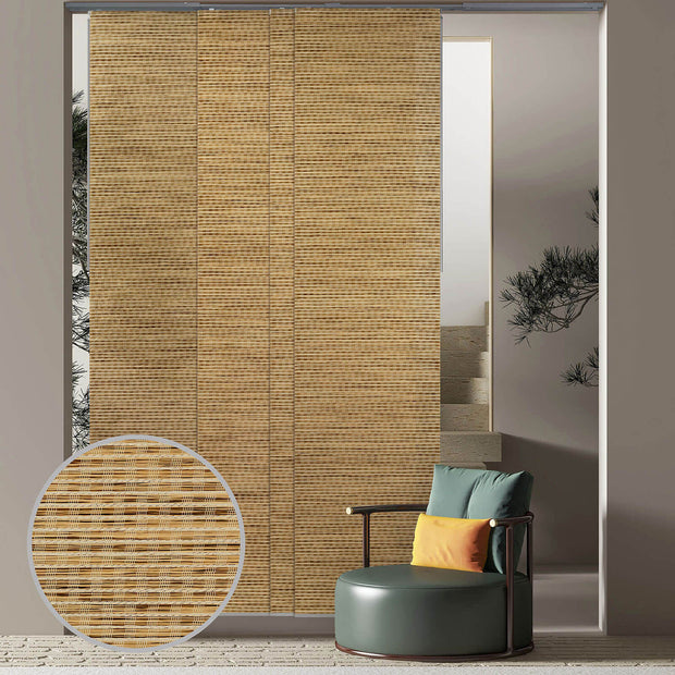 brown adjustable sliding panel blinds