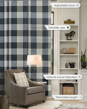 closet sliding door with blue, white, and brown plaid pattern