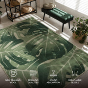 New Zealand Wool Area Rug | Flora Wool Blended | Palm Leaves