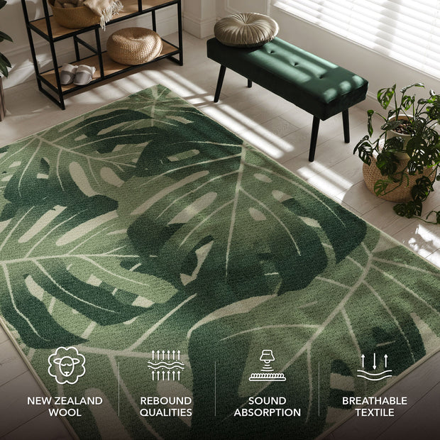 New Zealand Wool Area Rug | Flora Wool Blended | Palm Leaves