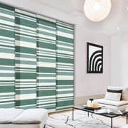 green and white large window blinds