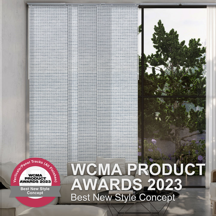 GoDear Design_Window with blinds and a view of trees, featuring WCMA Product Awards 2023 text.