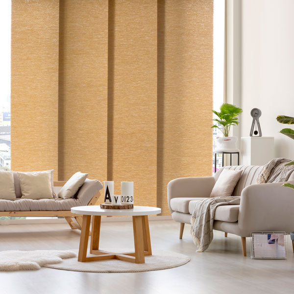 brown natural woven fabric light filtering patio door blinds lifestyle