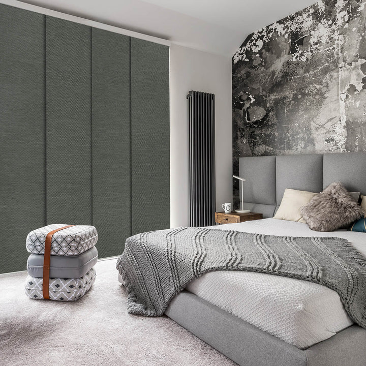 dark gray vertical blinds