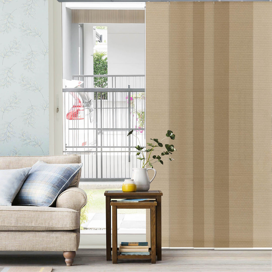 tan patio door blinds