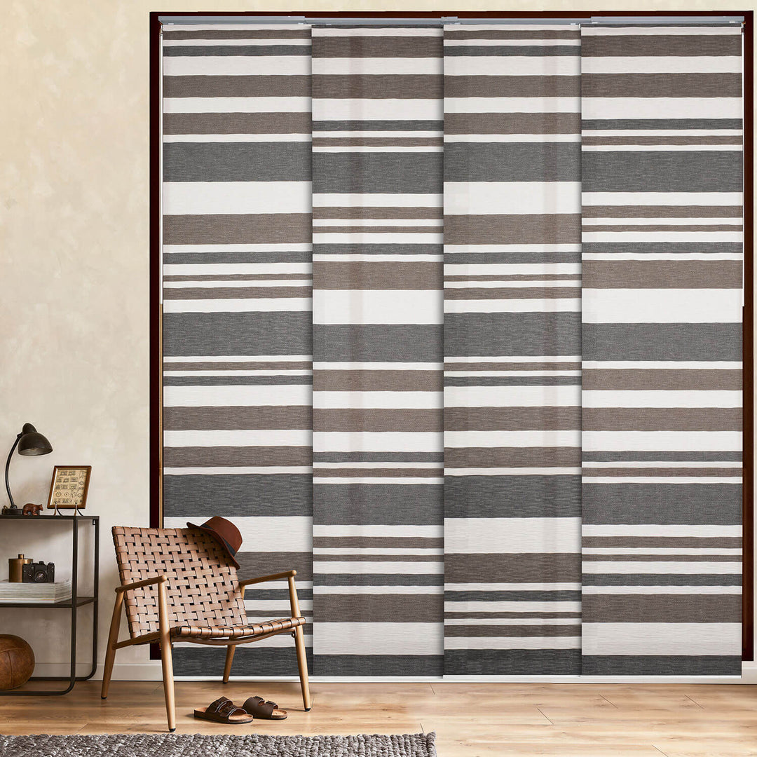 brown and gray stripe pattern blinds