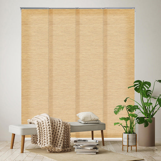 brown light filtering natural woven fabric adjustable sliding panels