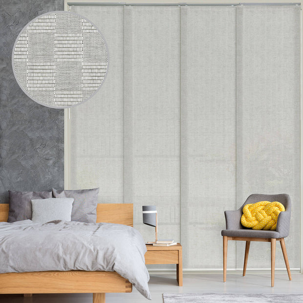 light gray checker pattern natural woven fabric light filtering door blinds