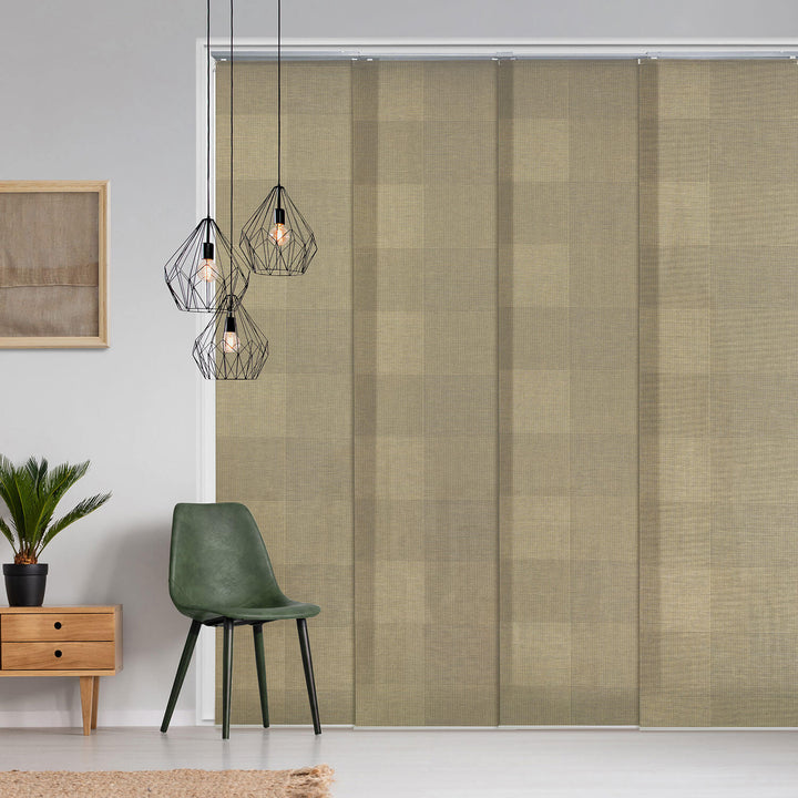 brown adjustable panel track blinds