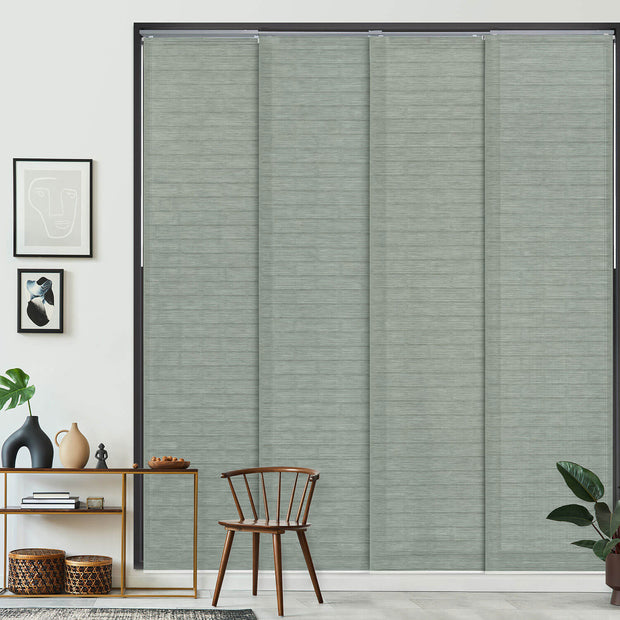 gray brick pattern semi-sheer panel blinds