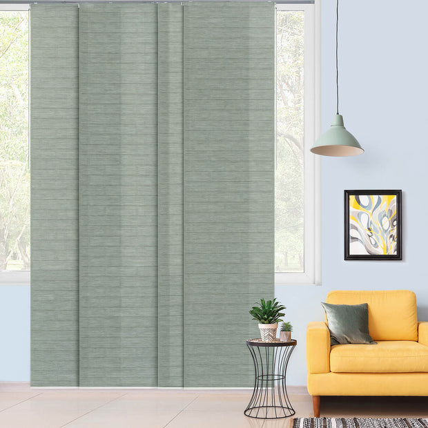 gray brick pattern semi-sheer panel track blinds
