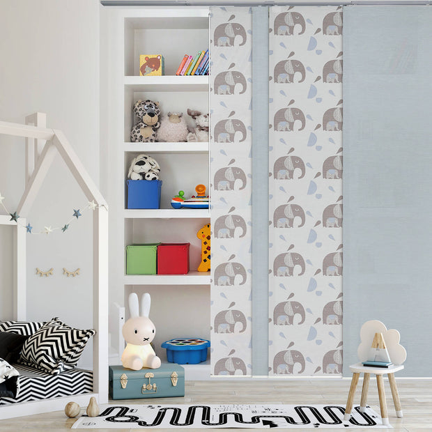 blue and white elephant pattern natural woven fabric light filtering adjustable closet door