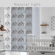 blue and white elephant pattern natural woven fabric light filtering adjustable panel track blinds light control