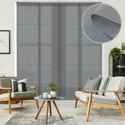 gray checker pattern natural woven fabric light filtering sliding door blinds